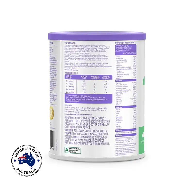Bubs Organic Grass Fed Infant Formula Stage 1 2
