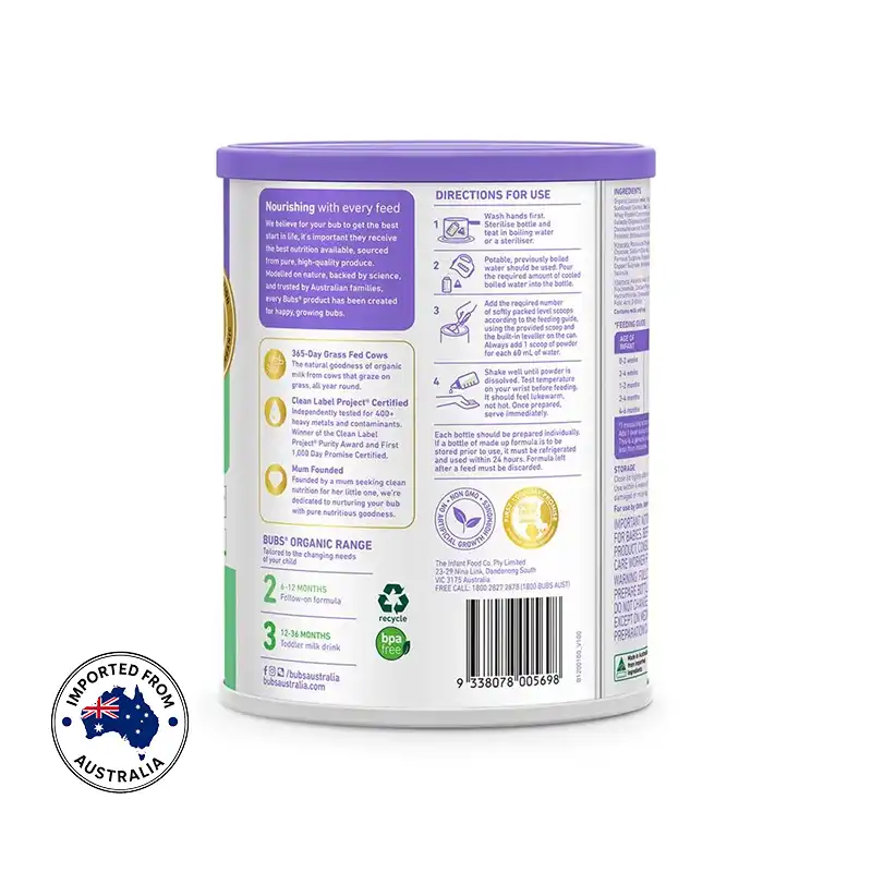 Bubs Organic Grass Fed Infant Formula Stage 1 3